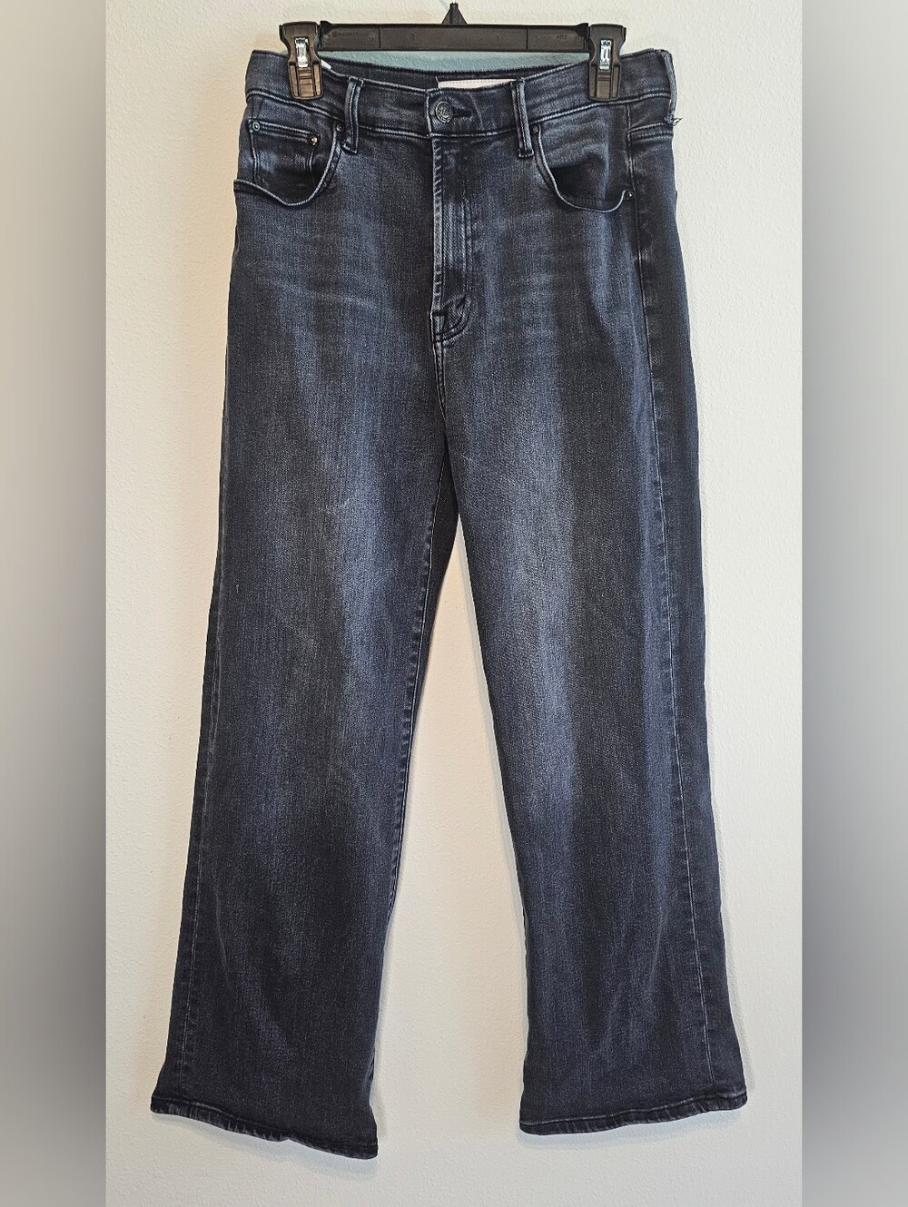 Mother The Insider Crop Step Fray Jeans in Not Rough Enough Black Wash, Size 29